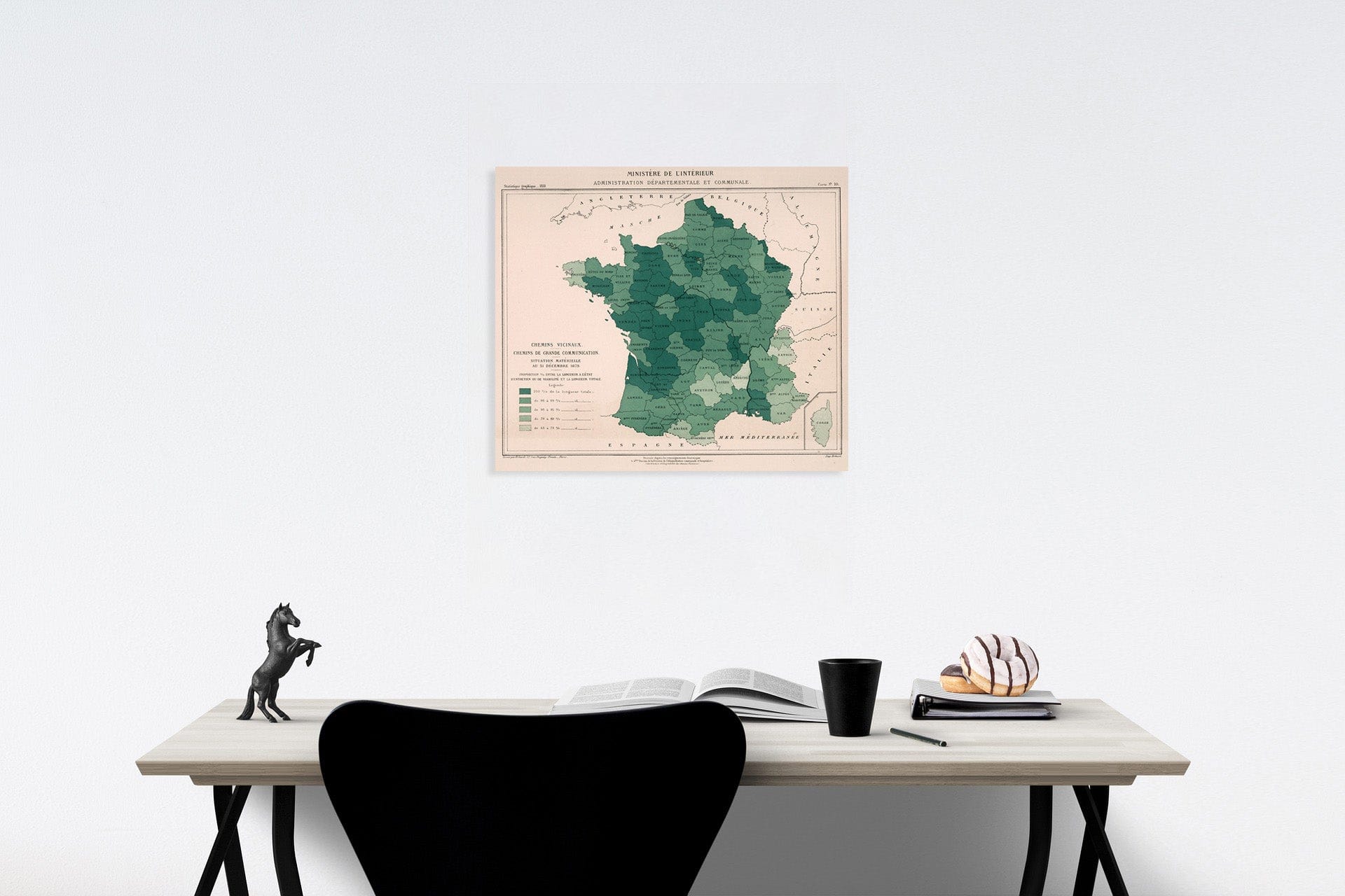 Historic Map : Chemins vicinaux. Chemins de grande communication. Carte No. 10, 1881, Vintage Wall Decor