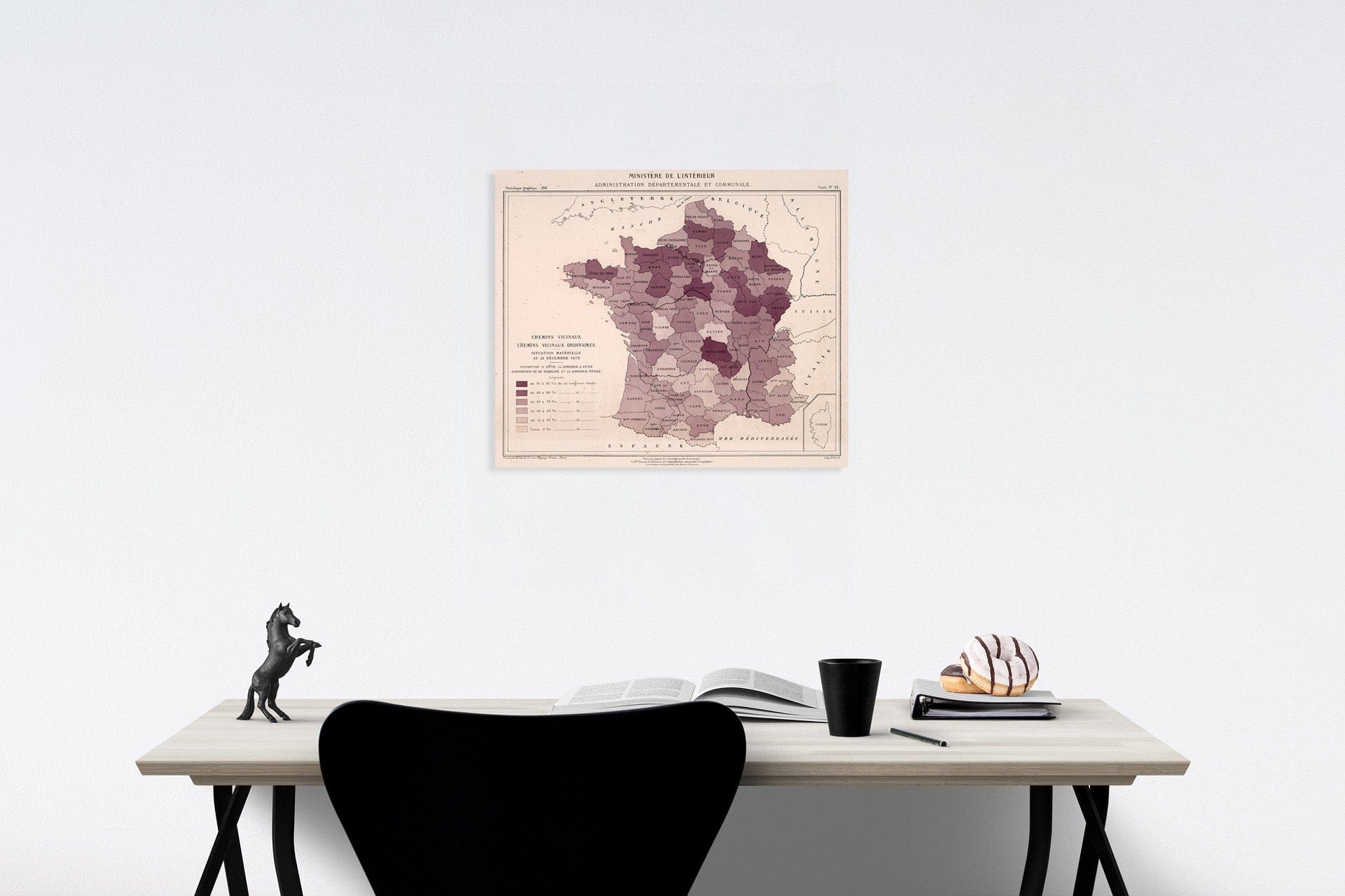 Historic Map : Chemins vicinaux. Chemins vicinaux ordinaires. Carte No. 12, 1881, Vintage Wall Decor