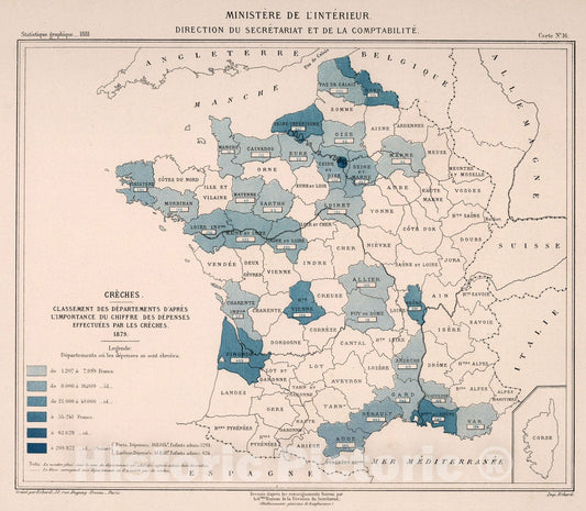 Historic Map : Creches. Carte 16, 1881, Vintage Wall Decor