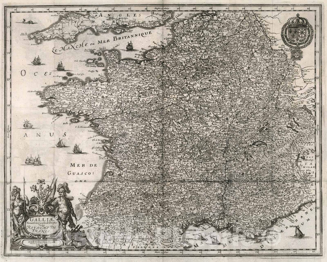 Historic Map : V. 1. Galliae Nova et Accurata descriptio Vulgo Royaume De France, 1663, Vintage Wall Decor