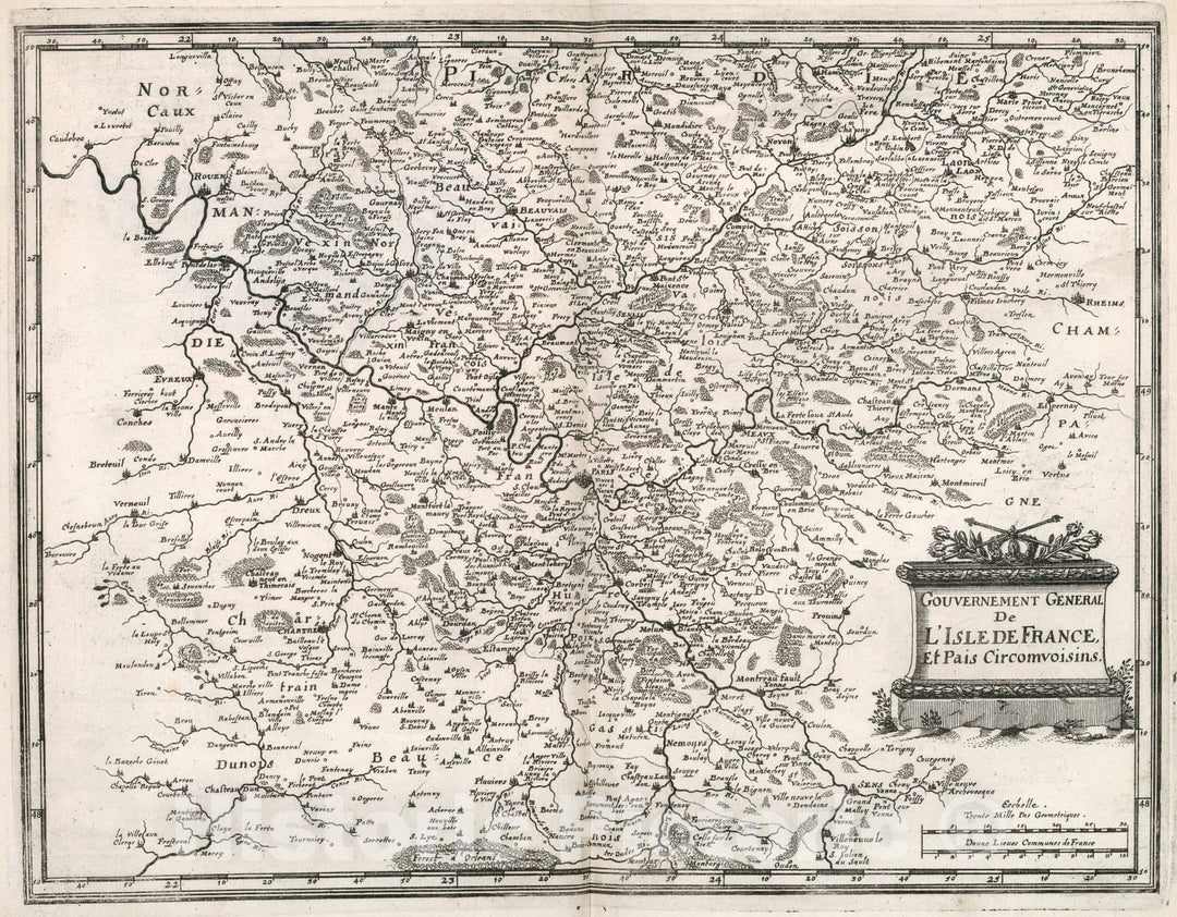 Historic Map : V. 1. Gouvernement General de L'Isle de France, 1663, Vintage Wall Decor