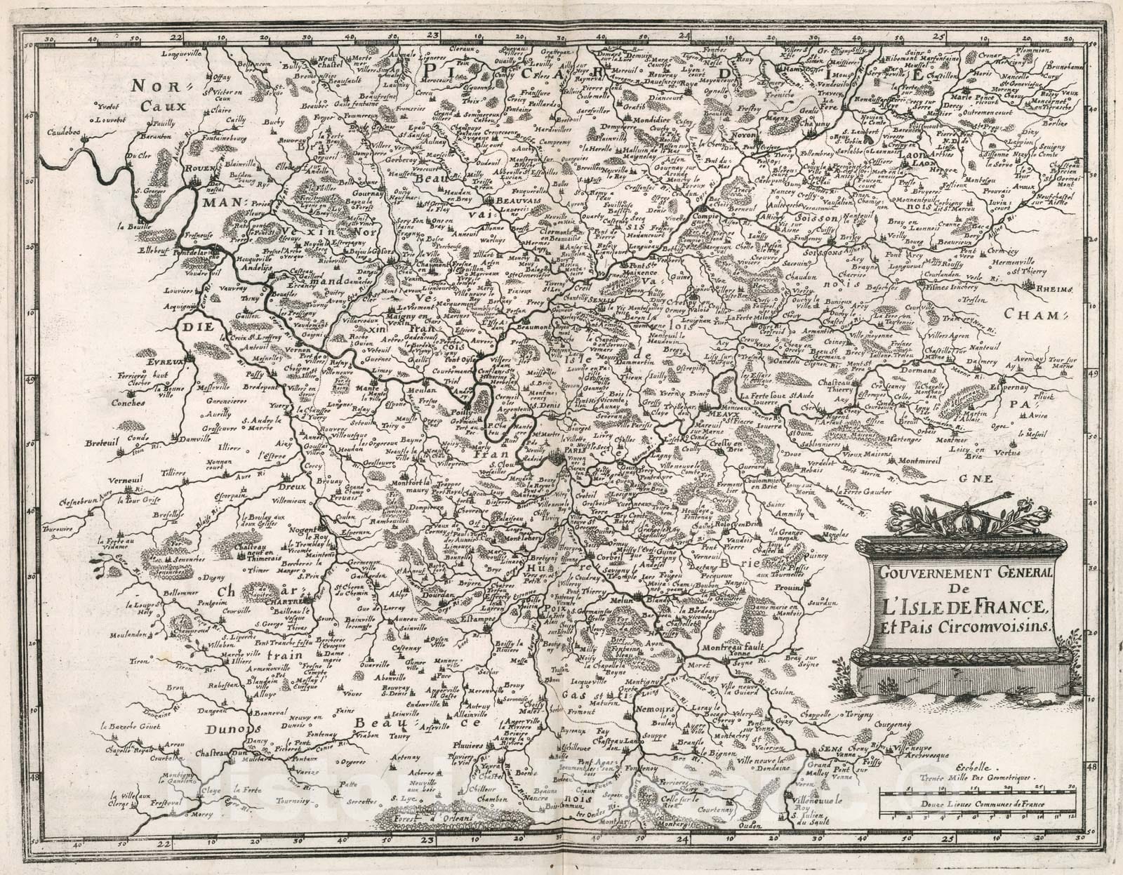 Historic Map : V. 1. Gouvernement General de L'Isle de France, 1663, Vintage Wall Decor