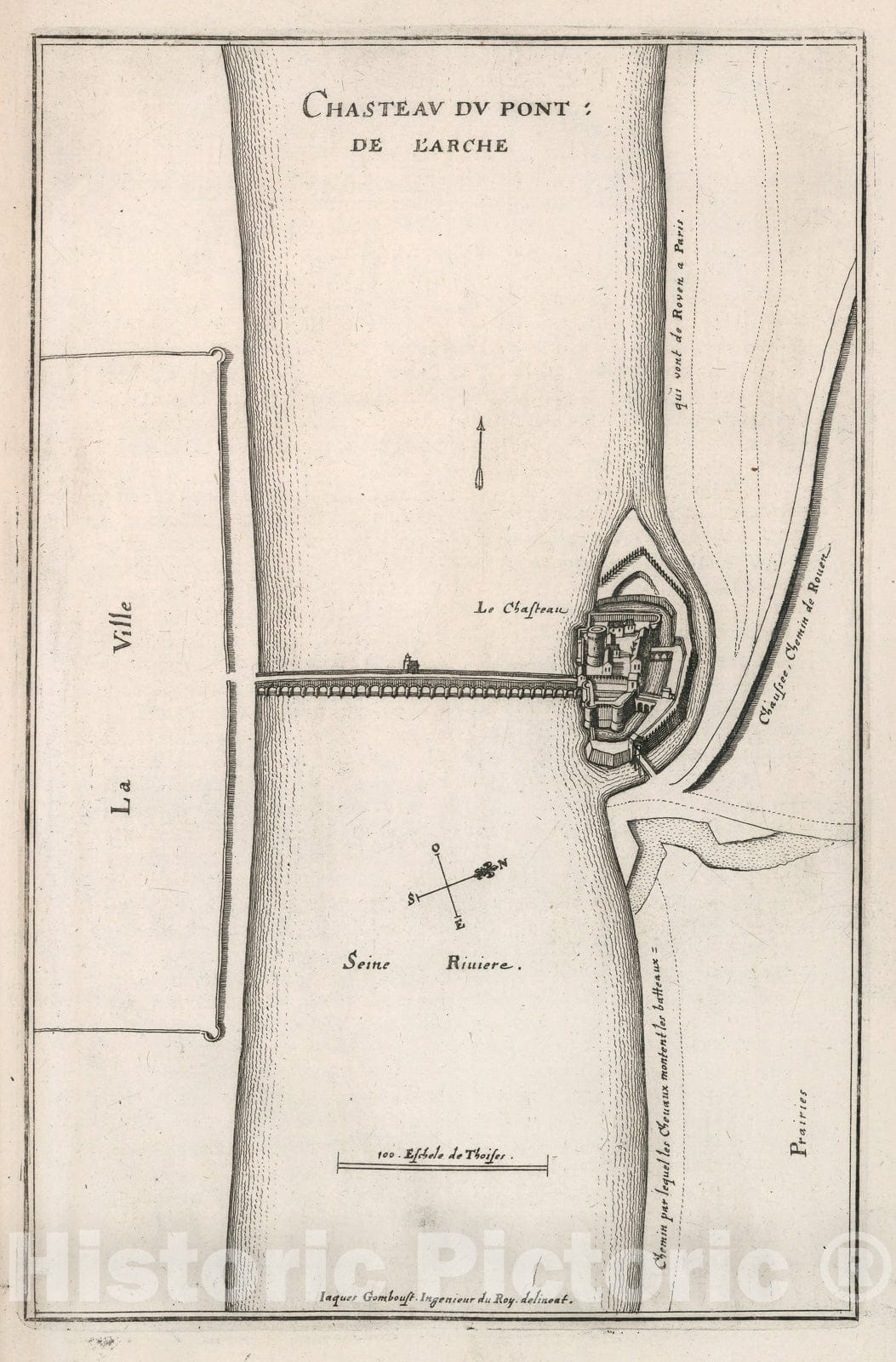 Historic Map : V. 3. Chasteau Du Pont De L'Arche, 1663, Vintage Wall Decor