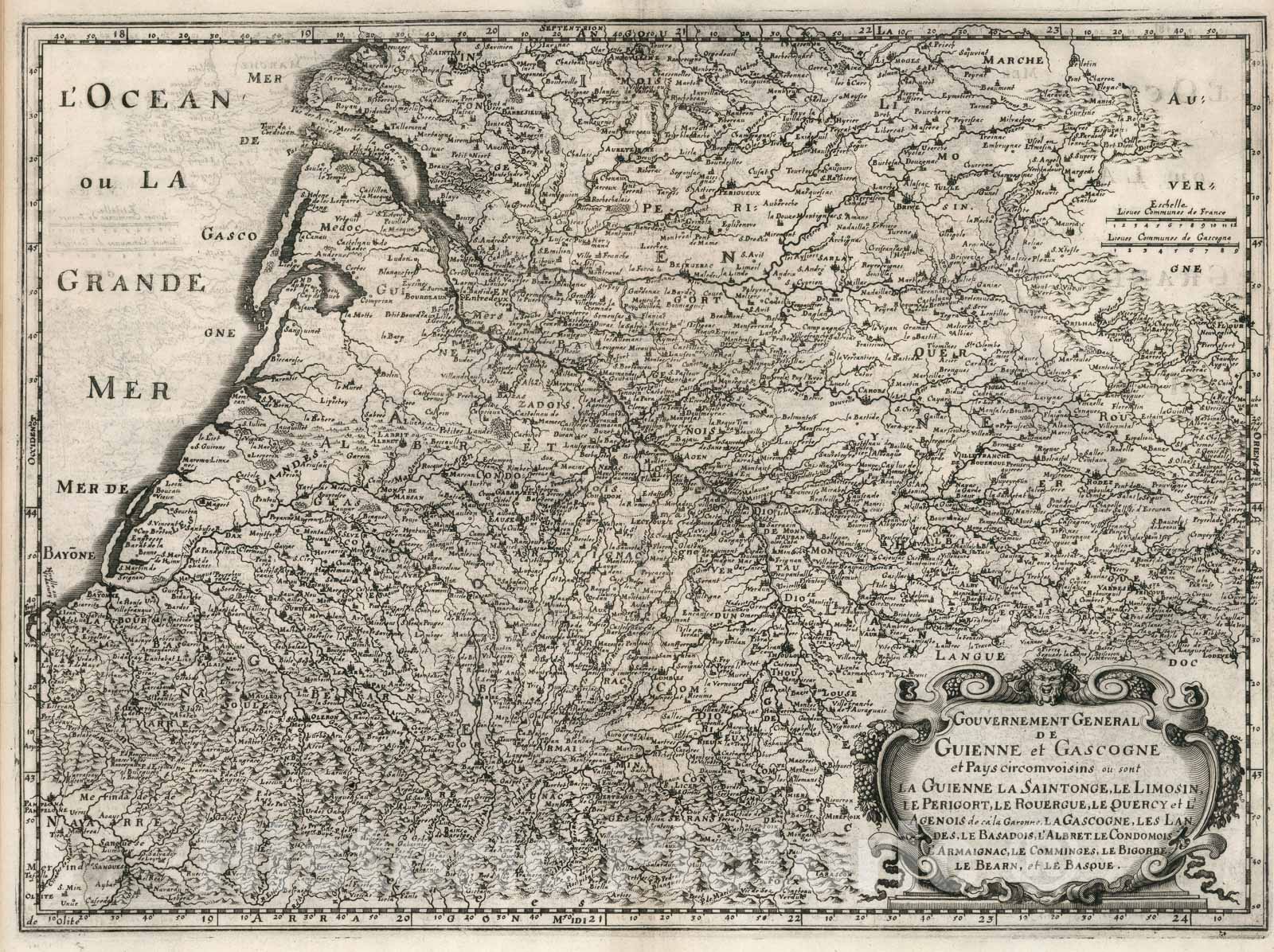 Historic Map : V. 4. Gouvernement General de Guienne et Gascogne, 1663, Vintage Wall Decor