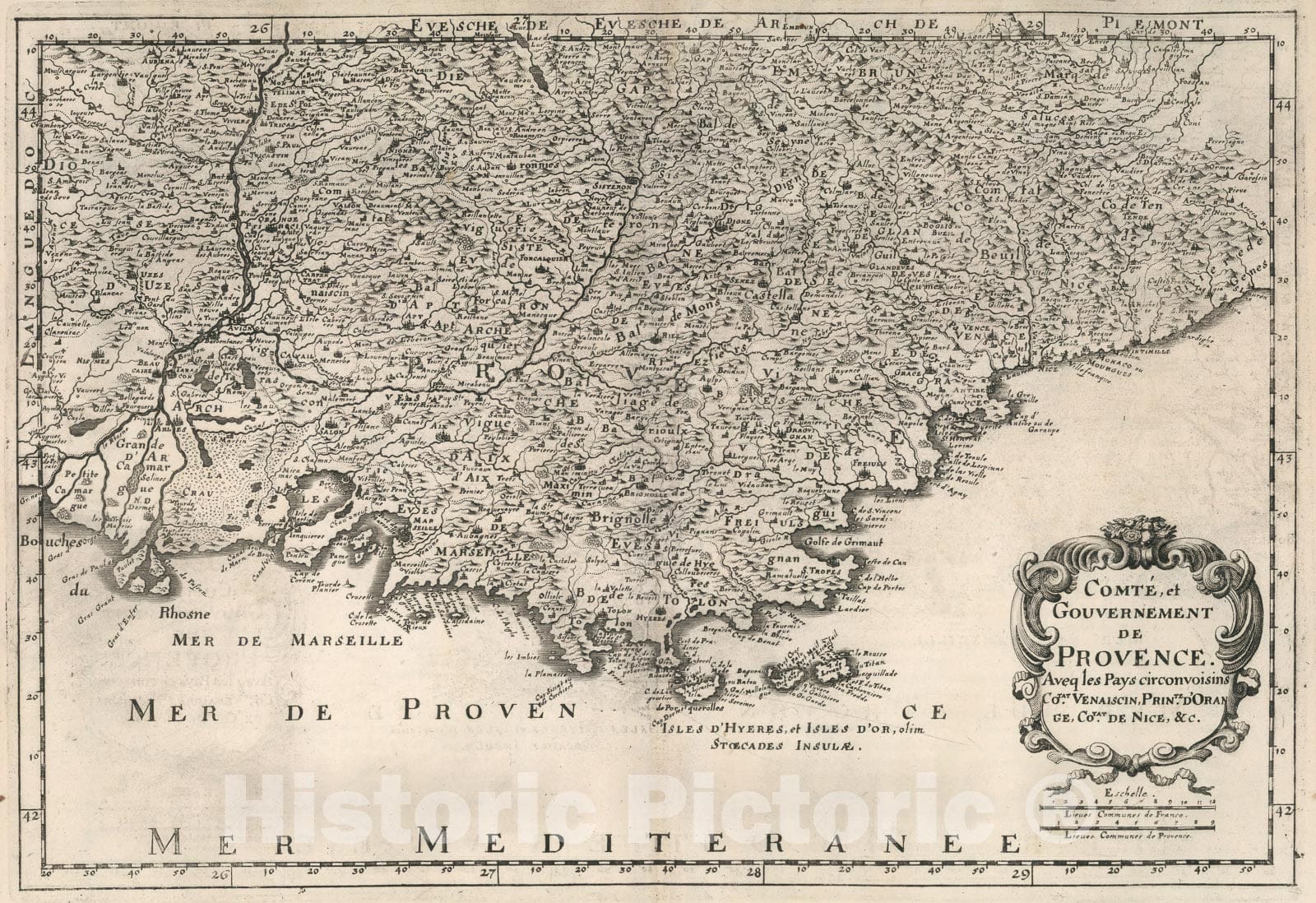 Historic Map : V. 4. Comte, et Gouvernement de Provence, 1663, Vintage Wall Decor