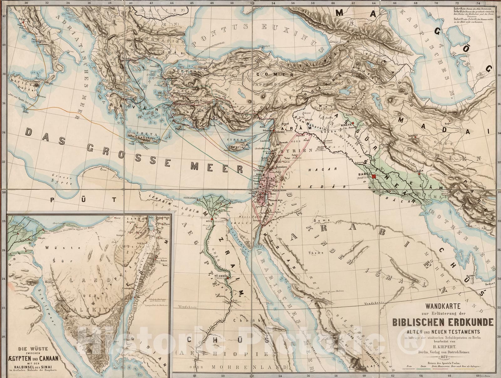 Historic Map : Wandkarte zur Erlauterung der biblischen Erdkunde alten und neuen Testaments, 1872, Vintage Wall Decor