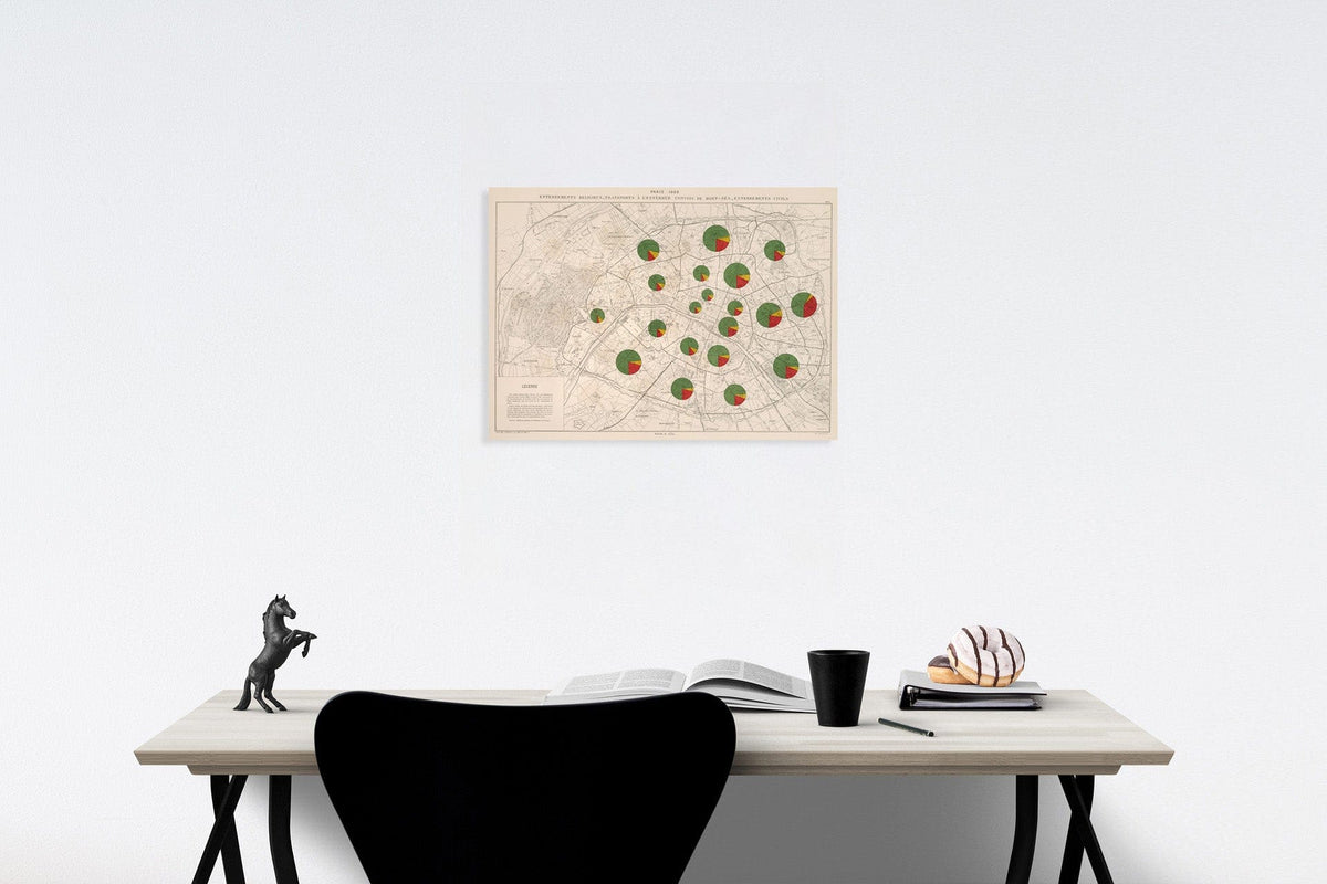 Historic Map : Paris 1888 : Enterrements religeux, 1889, Vintage Wall Decor