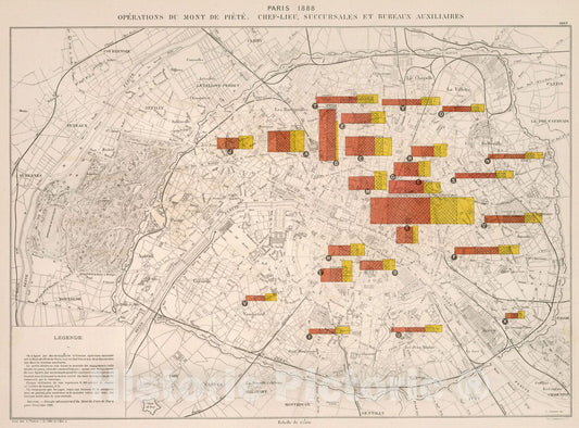 Historic Map : Paris 1888 : Operations du Mont de Piete, 1889, Vintage Wall Decor
