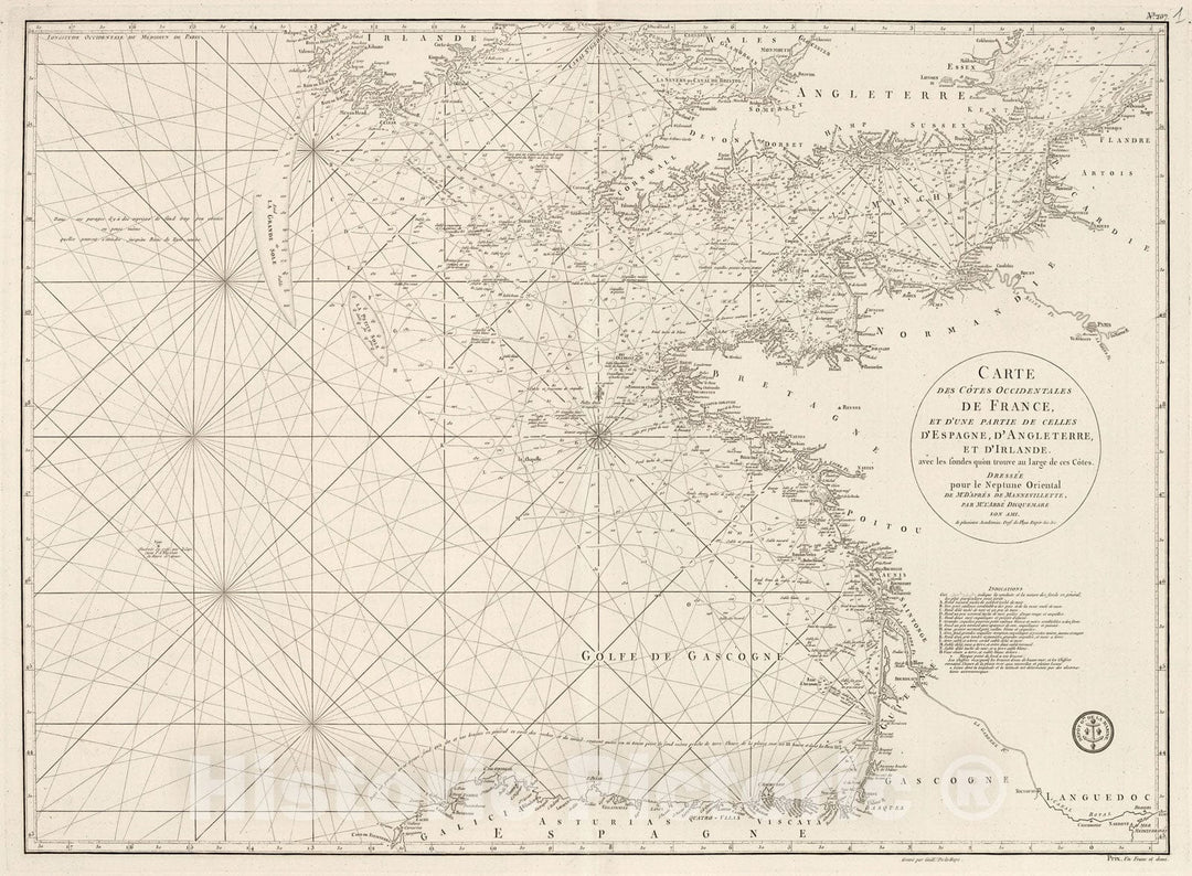 Historic Map : Carte des cotes occidentales de France et d'une partie de celles d'Espagne, 1810, Vintage Wall Decor