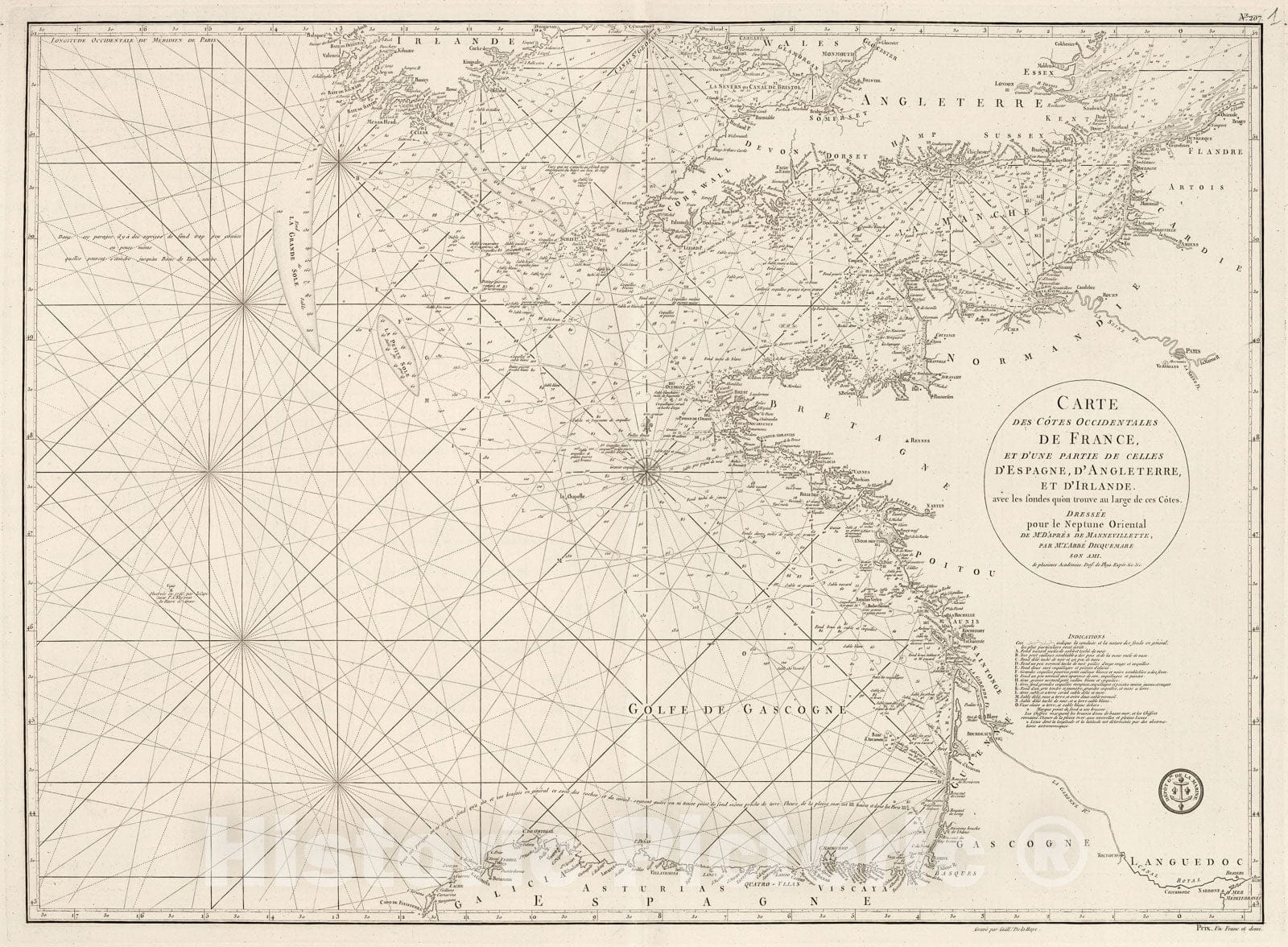 Historic Map : Carte des cotes occidentales de France et d'une partie de celles d'Espagne, 1810, Vintage Wall Decor