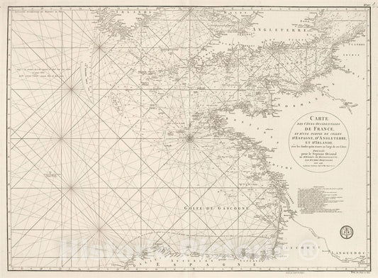 Historic Map : Carte des cotes occidentales de France et d'une partie de celles d'Espagne, 1810, Vintage Wall Decor