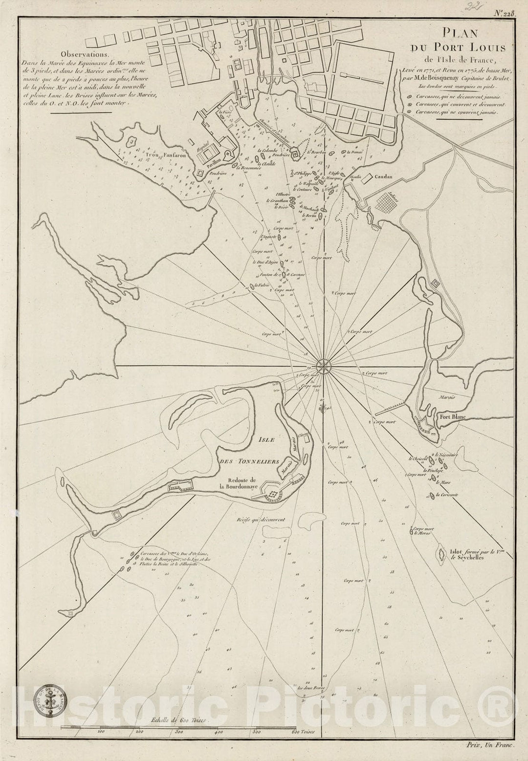Historic Map : Plan du Port Louis de l'Isle de France, 1810, Vintage Wall Decor