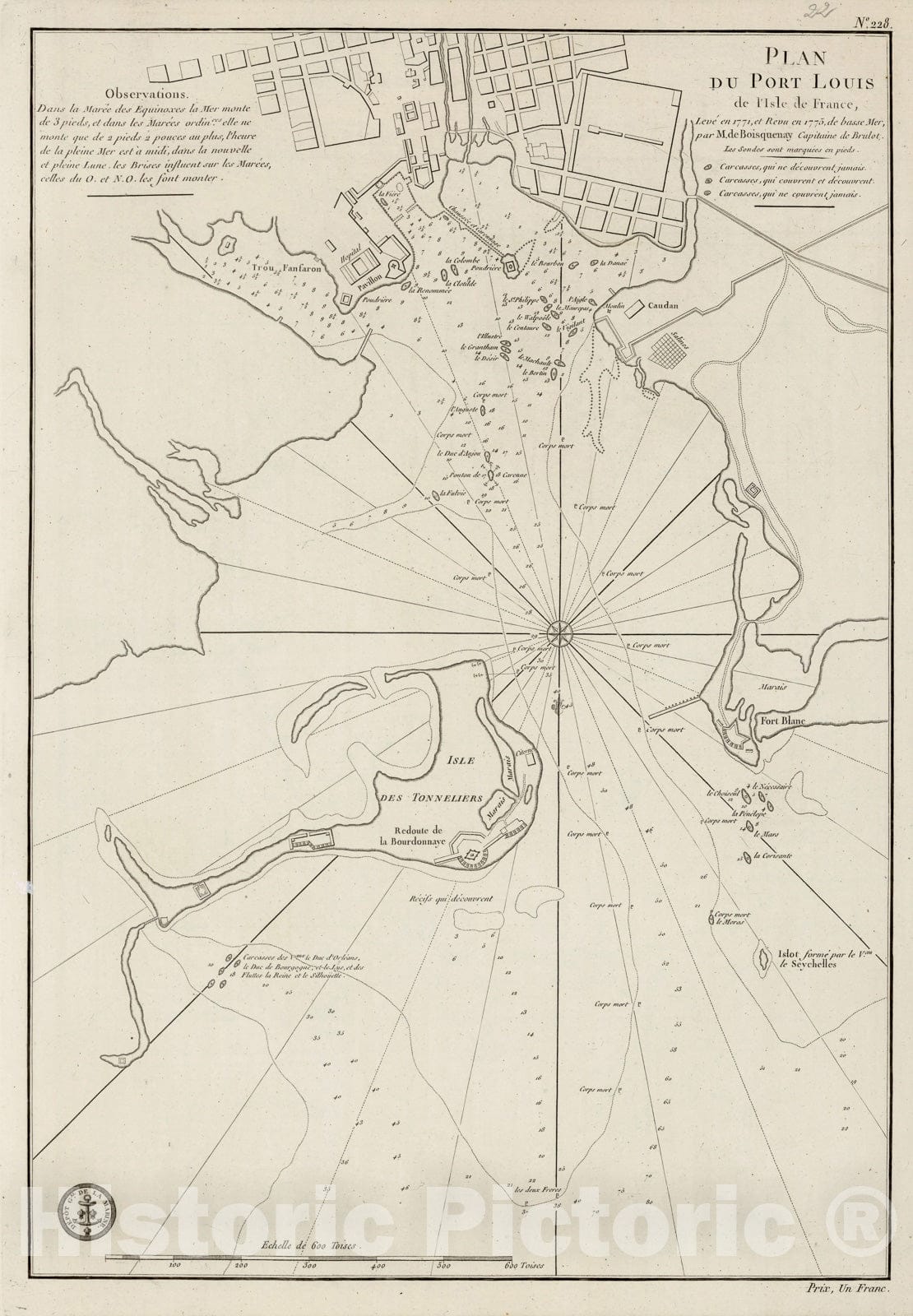 Historic Map : Plan du Port Louis de l'Isle de France, 1810, Vintage Wall Decor