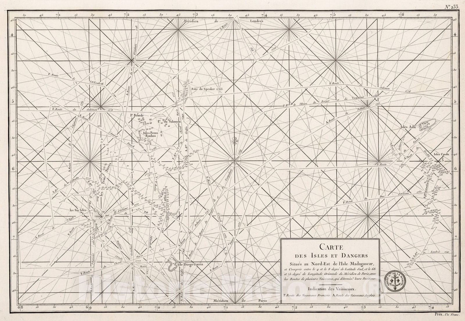 Historic Map : Carte des Isles et dangers situes au Nord-Est de l'Isle Madagascar, 1810, Vintage Wall Decor