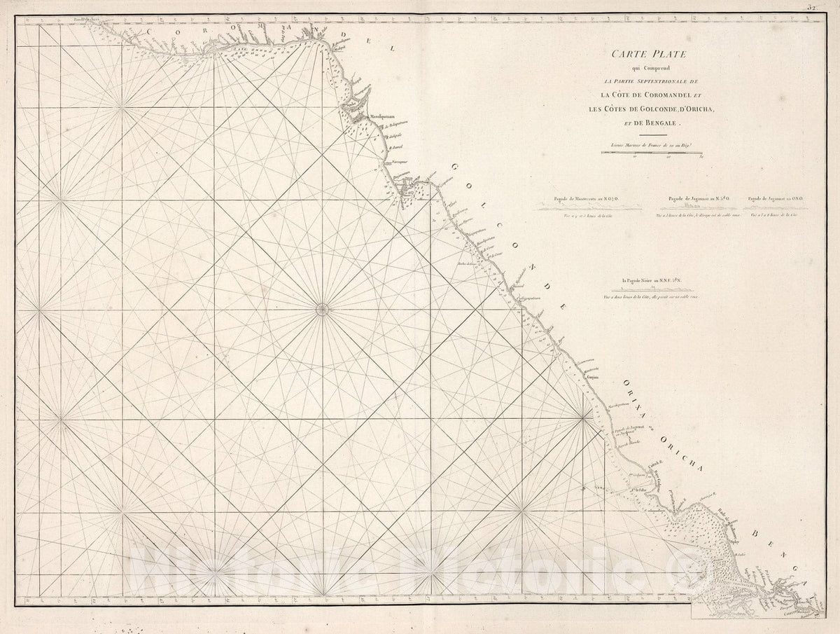 Historic Map : Carte plate qui comprend la partie Septentrionale de la Cote de Coromandel, 1810, Vintage Wall Decor