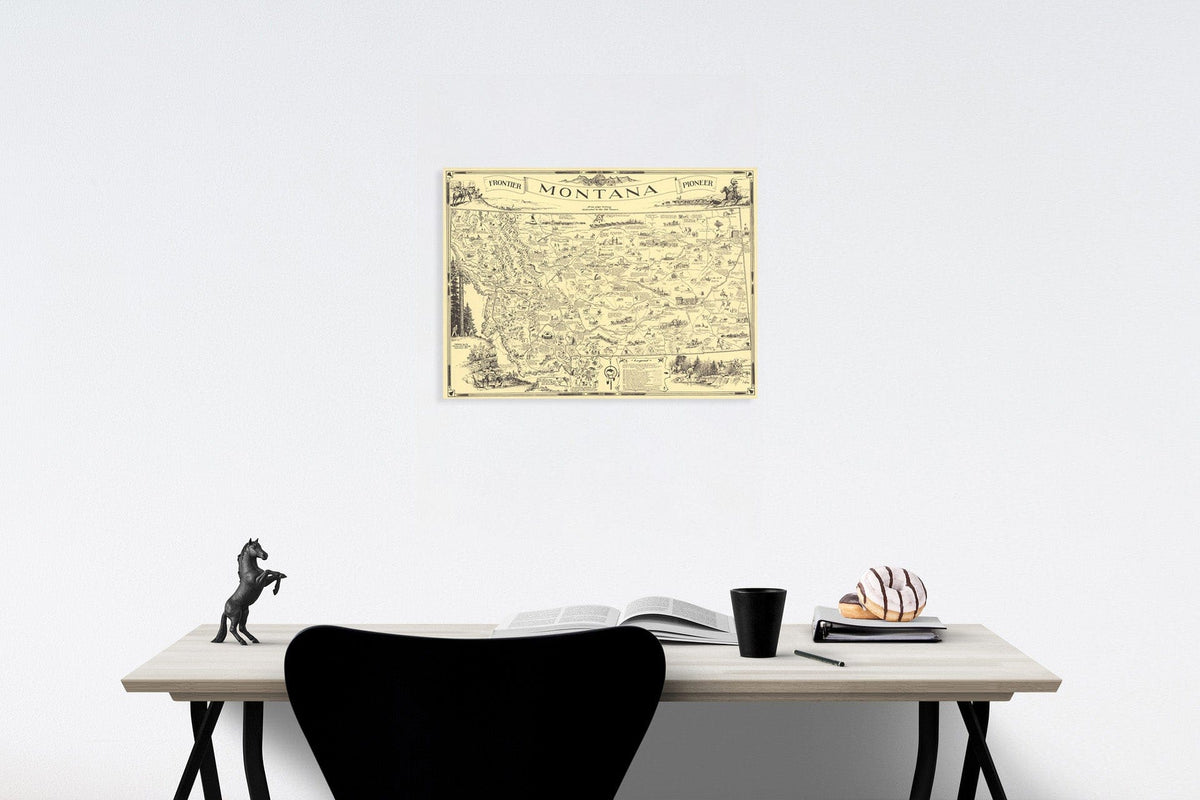 Historic Map : Frontier - pioneer Montana : a one page history dedicated to the Old Timers, 1937, Vintage Wall Decor