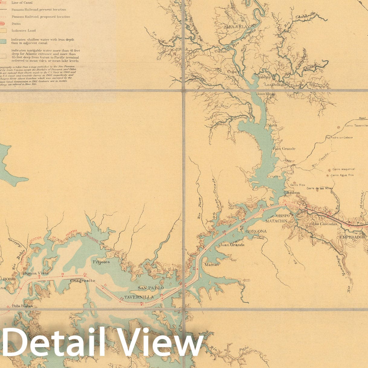 Historic Map : Map showing line of proposed lock canal, 1906, Vintage Wall Decor