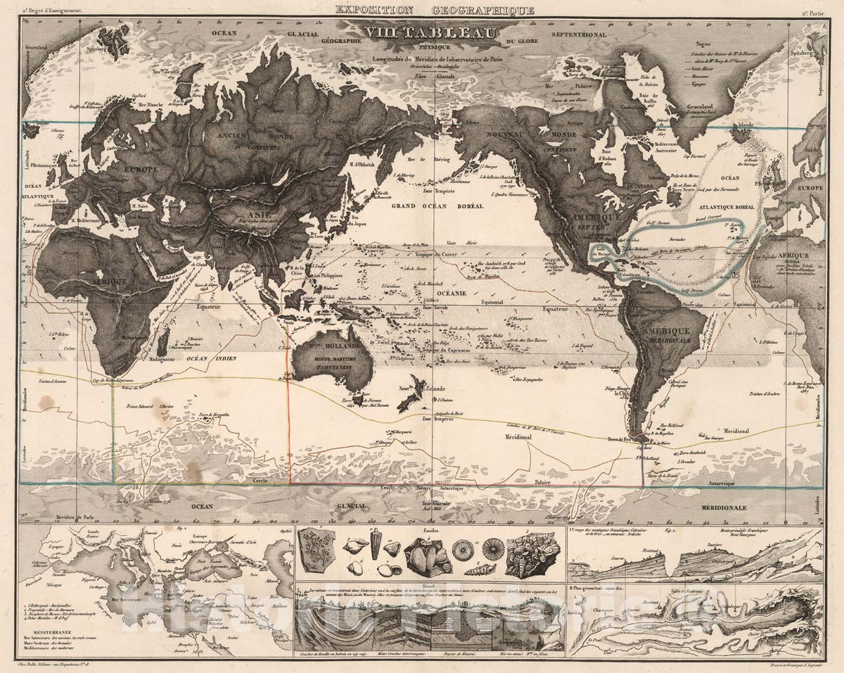 Historic Map : Exposition geographique VIII Tableau : Geographie, physique du Globe, 1839, Vintage Wall Decor