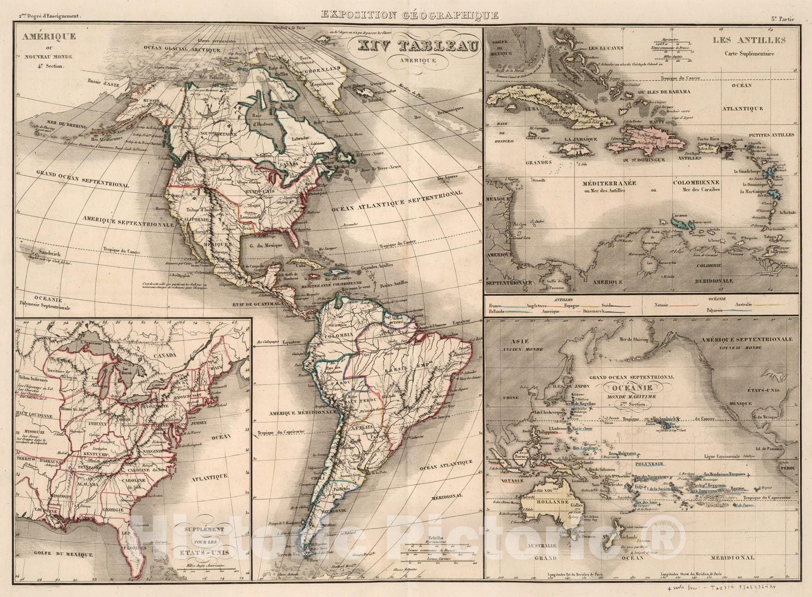 Historic Map : Exposition geographique XIV Tableau : Amerique, 1839, Vintage Wall Decor