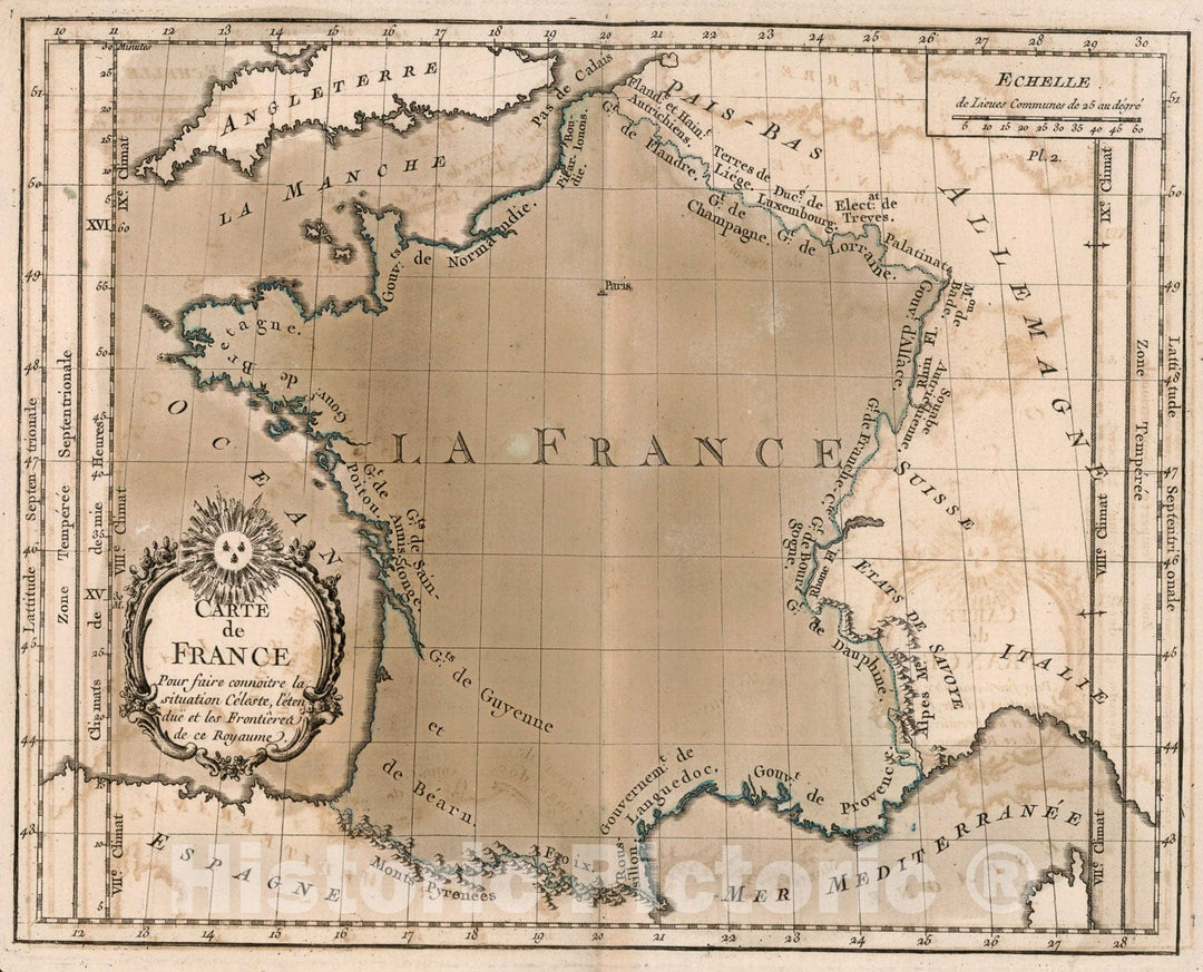 Historic Map : Carte de France, 1765, Vintage Wall Decor