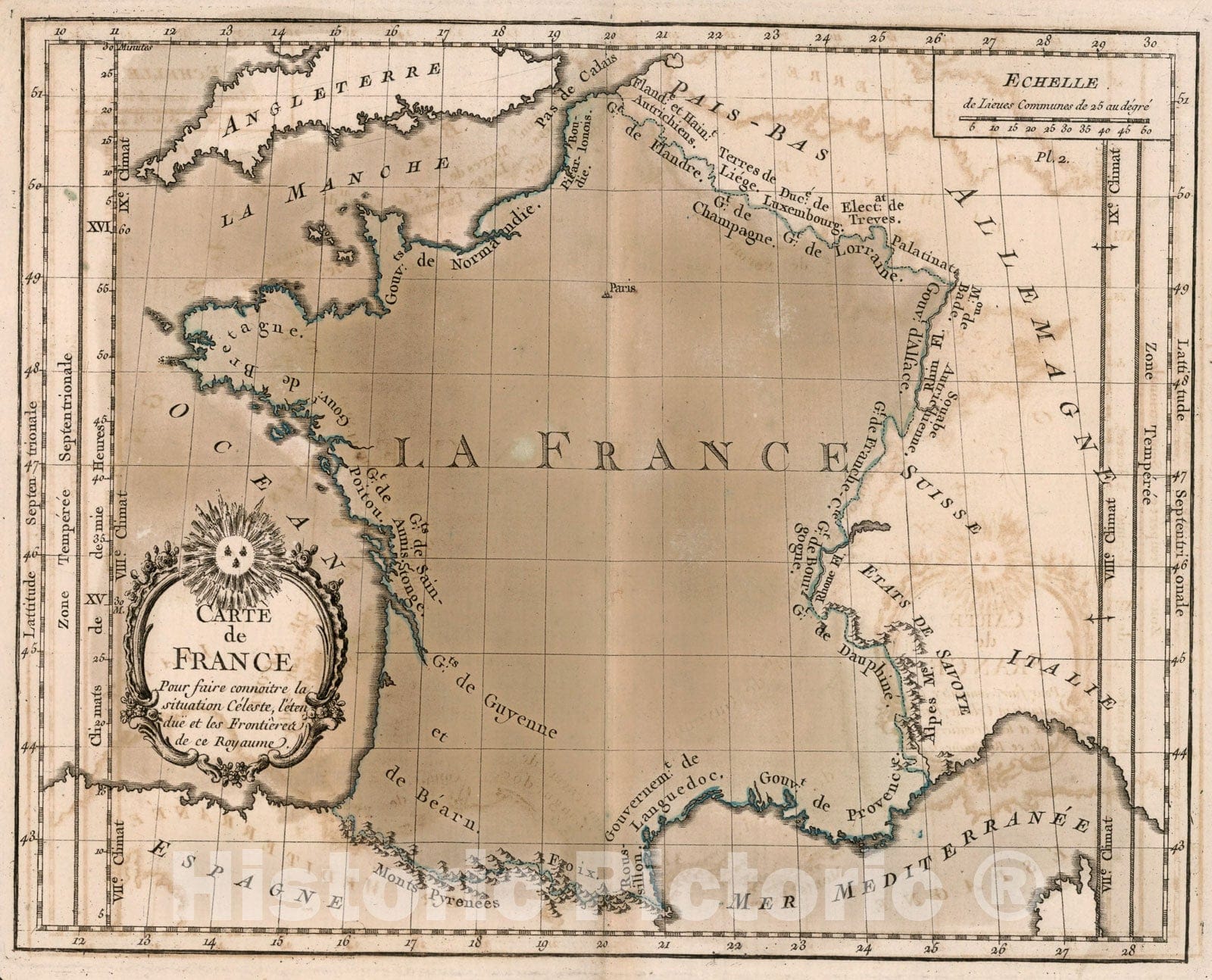 Historic Map : Carte de France, 1765, Vintage Wall Decor