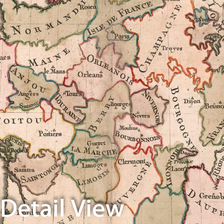 Historic Map : La France divisee en ses quarant Gouvernemens Militaires, 1765, v1, Vintage Wall Decor