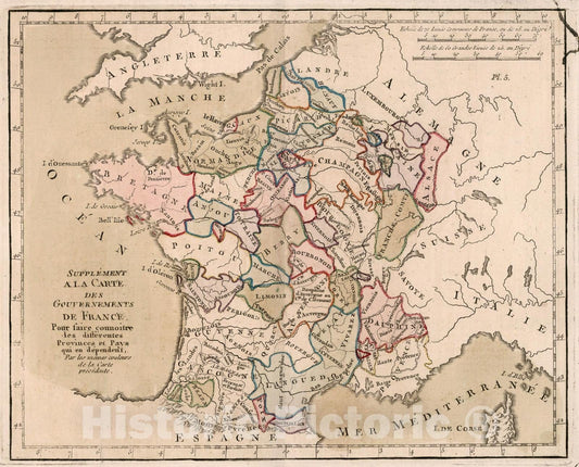Historic Map : Supplement a la carte des Gouvernemts de France, 1765, Vintage Wall Decor