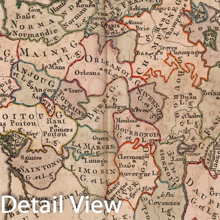 Historic Map : La France divisee en ses quarant Gouvernemens Militaires, 1765, v2, Vintage Wall Decor