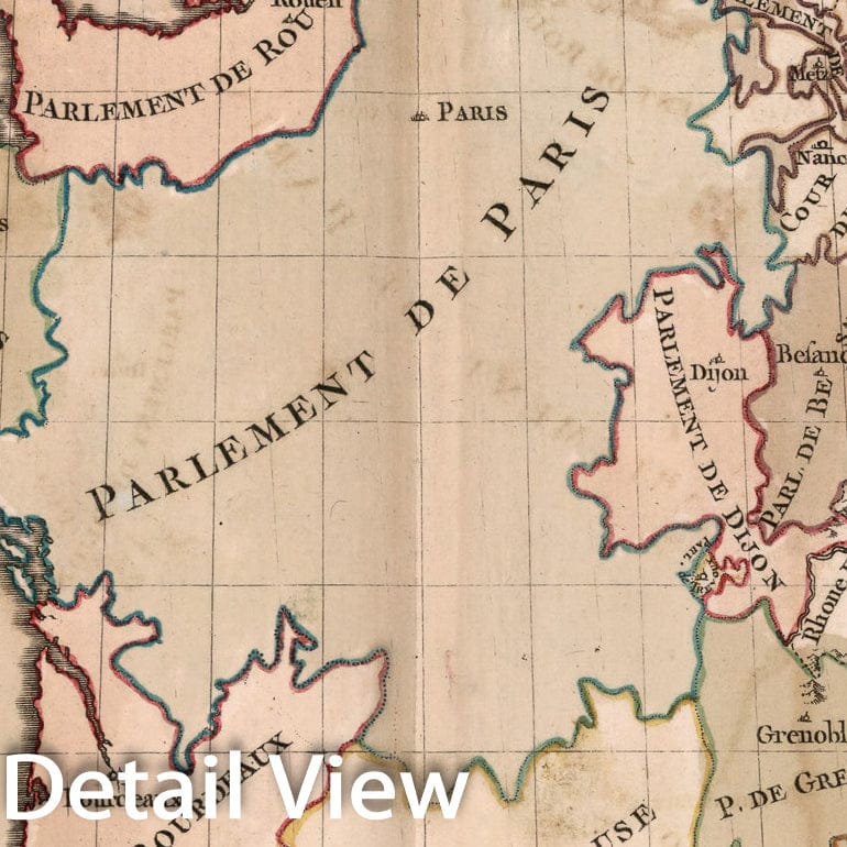 Historic Map : Carte France divise en ses treize Parlemens et conseils superieures, 1765, Vintage Wall Decor