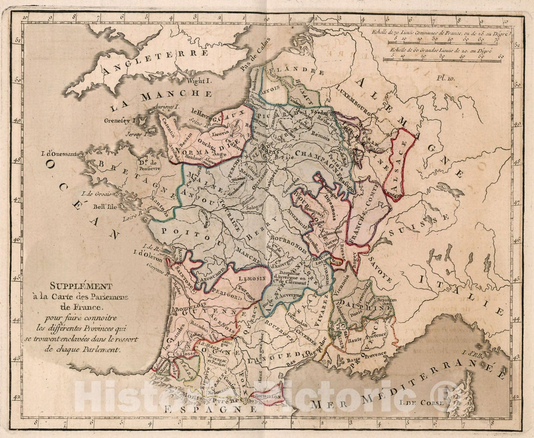 Historic Map : Supplement a la carte des Parlemens de France, 1765, Vintage Wall Decor