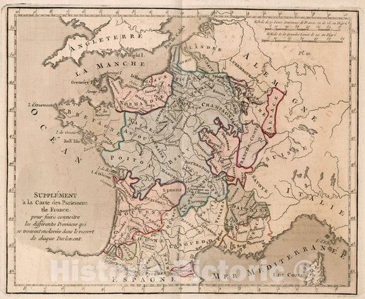 Historic Map : Supplement a la carte des Parlemens de France, 1765, Vintage Wall Decor