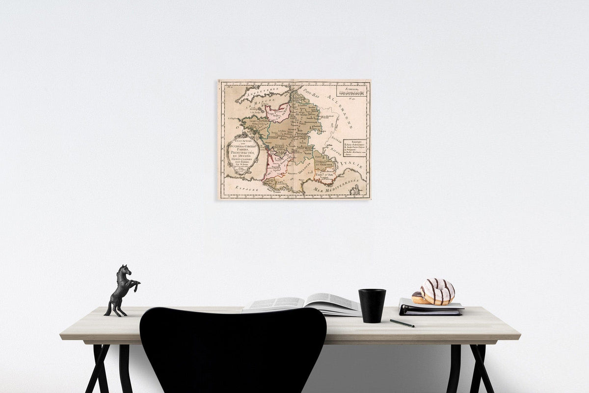 Historic Map : Etat actual de Duches et Comtes pairies Principautes et Duches Here Itaires non-Pairies., 1765, Vintage Wall Decor