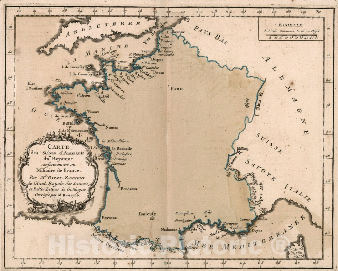 Historic Map : Carte des sieges d'amirante du Royaume conformement au militaire de France, 1765, Vintage Wall Decor