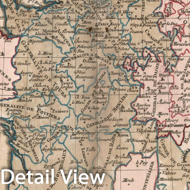Historic Map : La France divisee en ses genealites, ou intendances, et pais d'etats, 1765, v2, Vintage Wall Decor