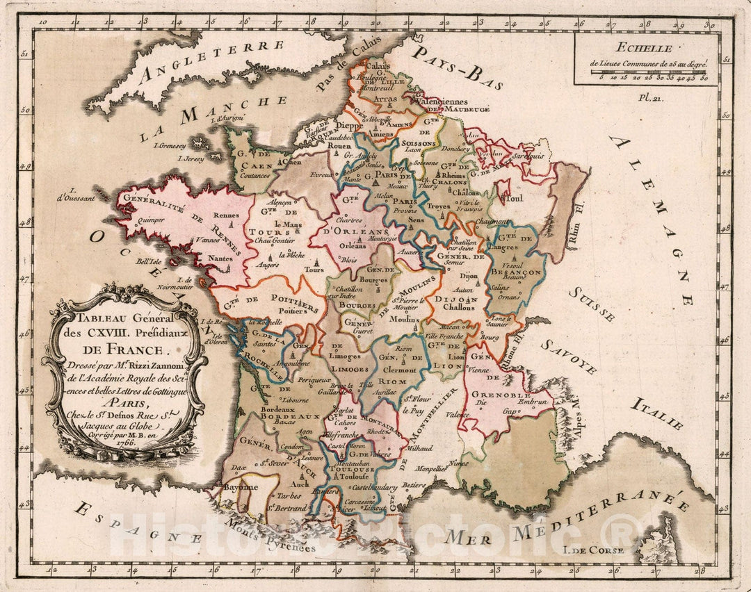 Historic Map : Tableau general des CXVIII. Presidiaux de France, 1765, Vintage Wall Decor