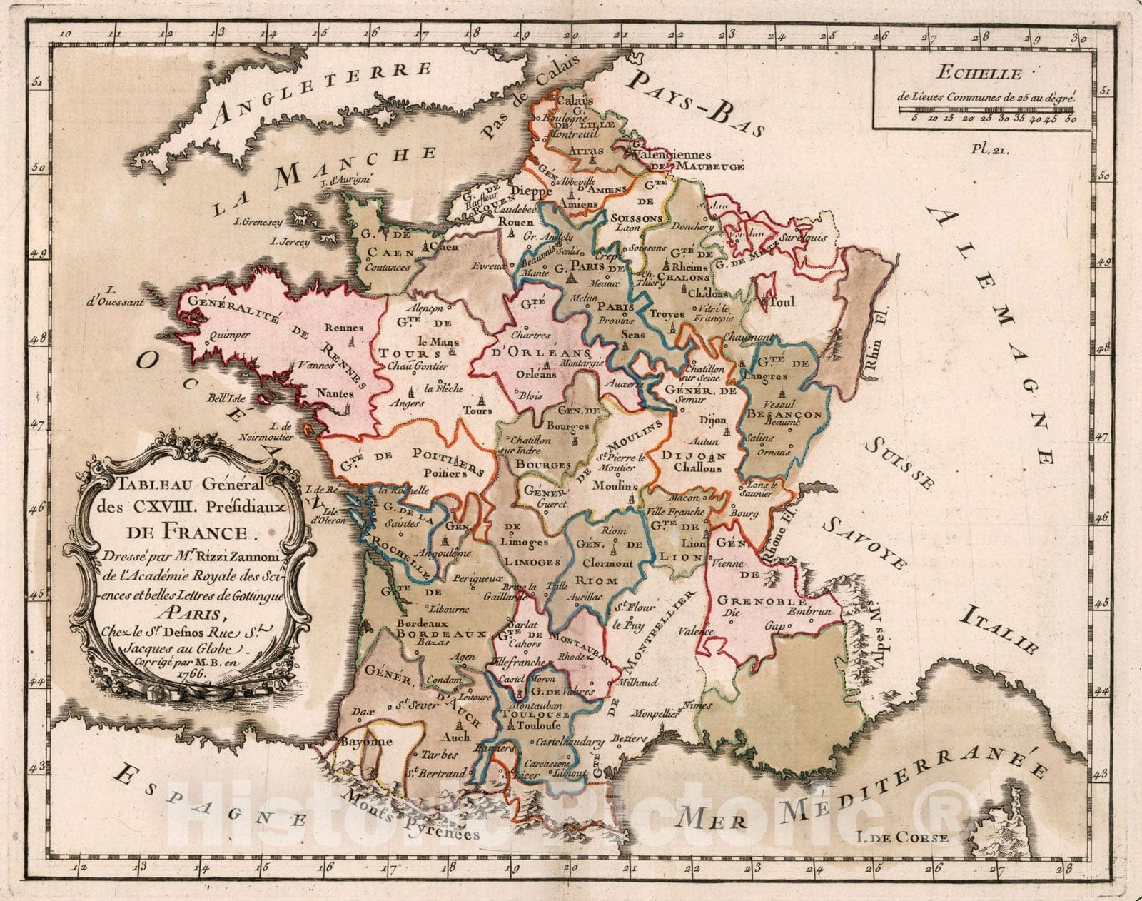 Historic Map : Tableau general des CXVIII. Presidiaux de France, 1765, Vintage Wall Decor