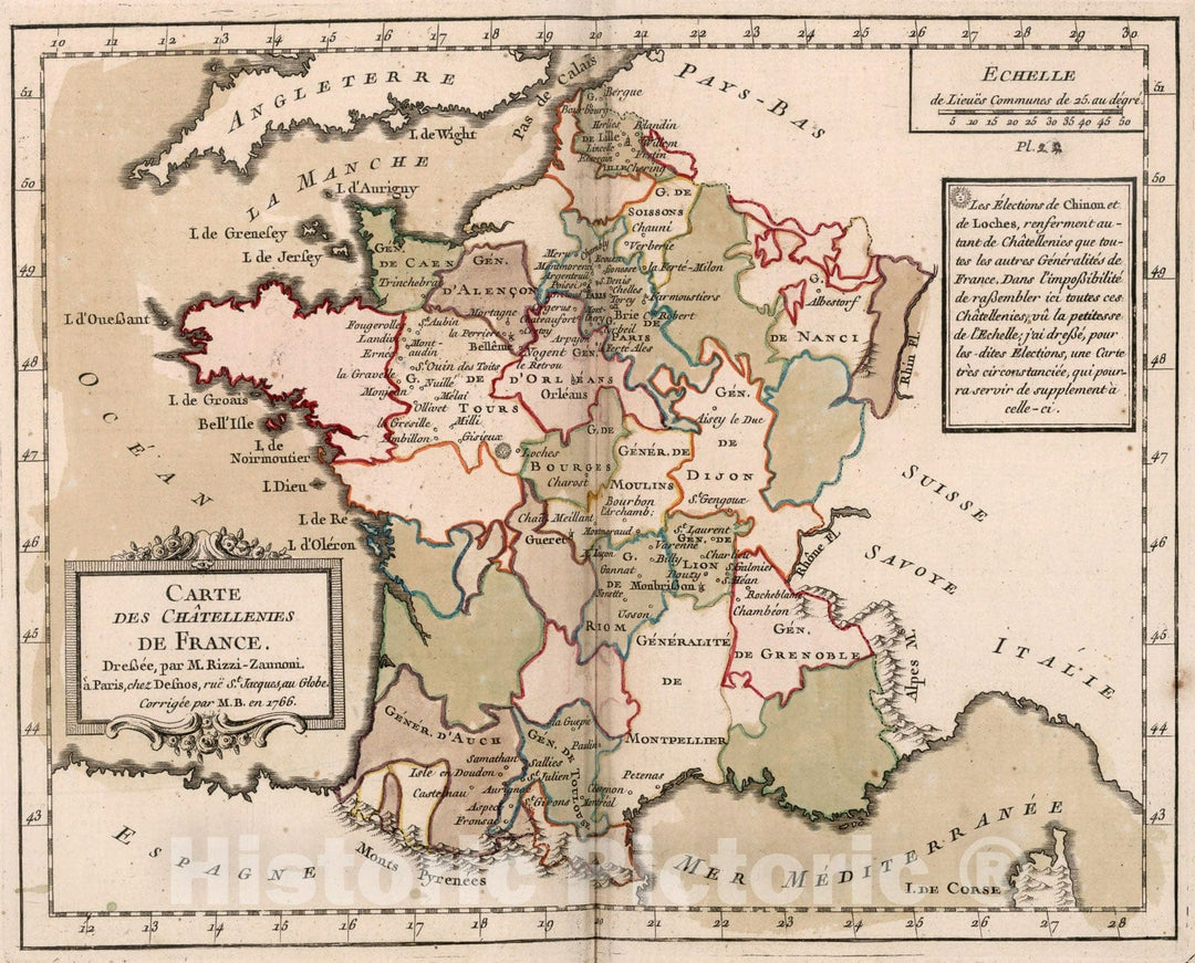 Historic Map : Carte des chatellenies de France, 1765, Vintage Wall Decor