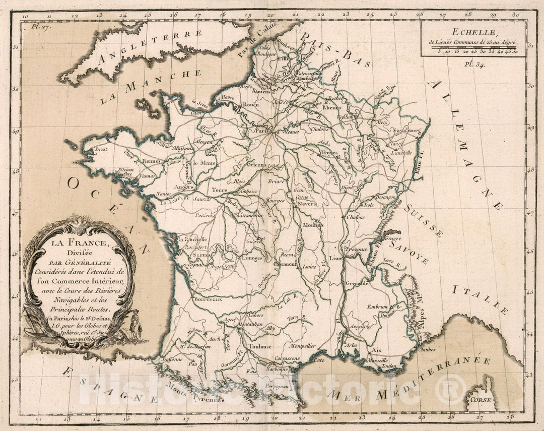 Historic Map : La France divisee par generalite conssidere dans l'etendue de son commerce interieur, 1765, Vintage Wall Decor