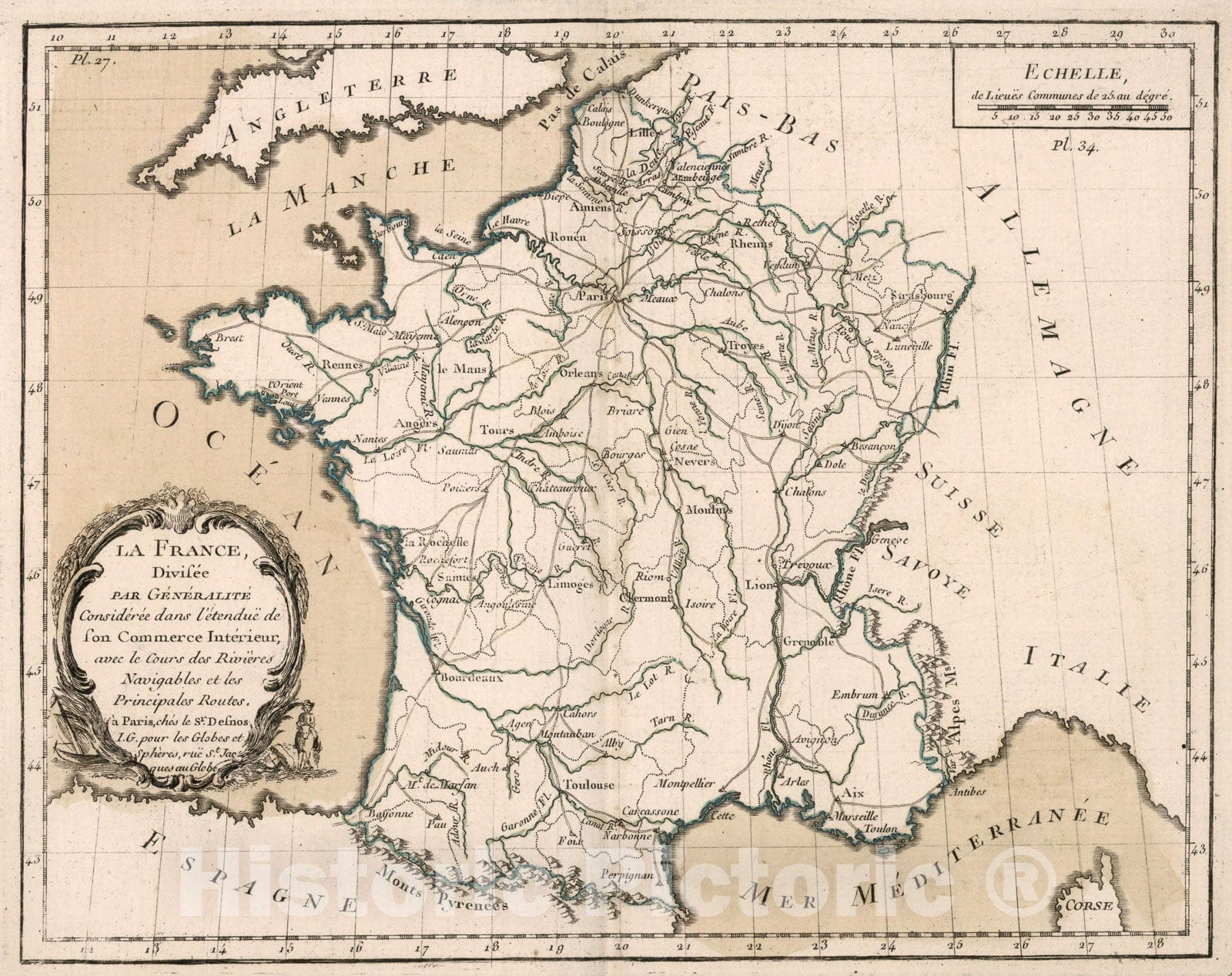 Historic Map : La France divisee par generalite conssidere dans l'etendue de son commerce interieur, 1765, Vintage Wall Decor