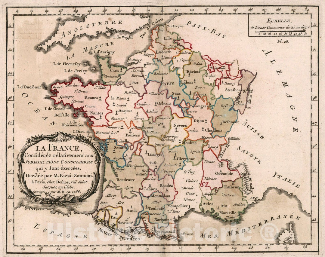 Historic Map : La France, consideree relativement aux jurisdictions consulaires qui y sont exercees, 1765, Vintage Wall Decor