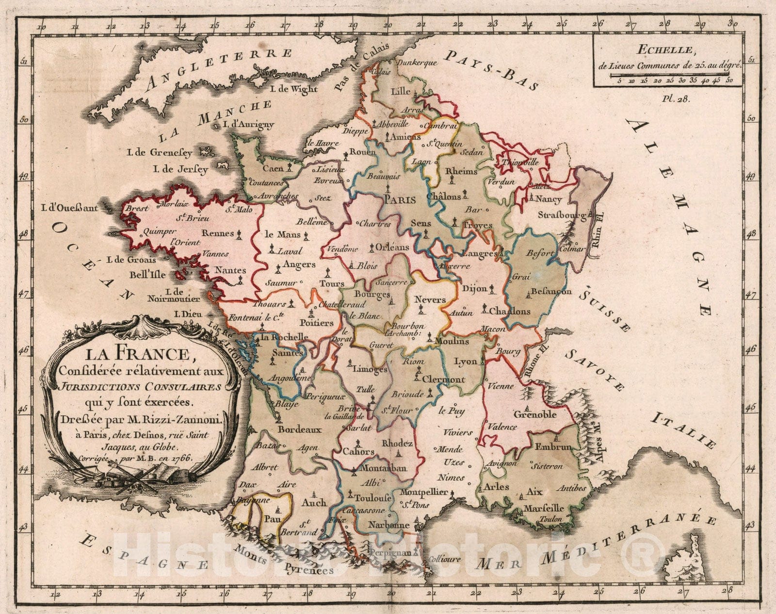 Historic Map : La France, consideree relativement aux jurisdictions consulaires qui y sont exercees, 1765, Vintage Wall Decor