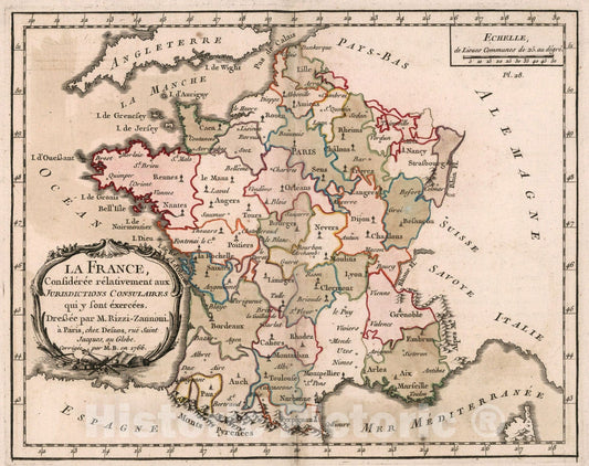 Historic Map : La France, consideree relativement aux jurisdictions consulaires qui y sont exercees, 1765, Vintage Wall Decor