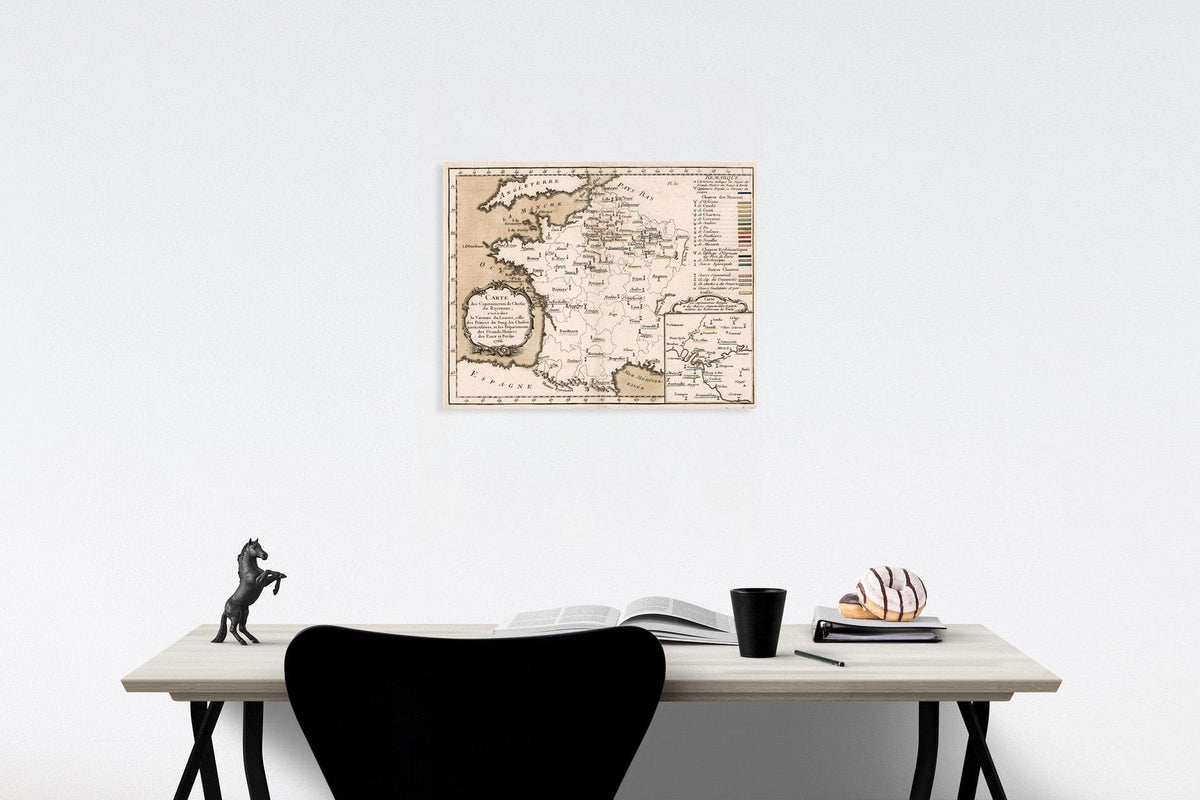Historic Map : Carte des capitaineries de chasse du Royaume, 1765, Vintage Wall Decor