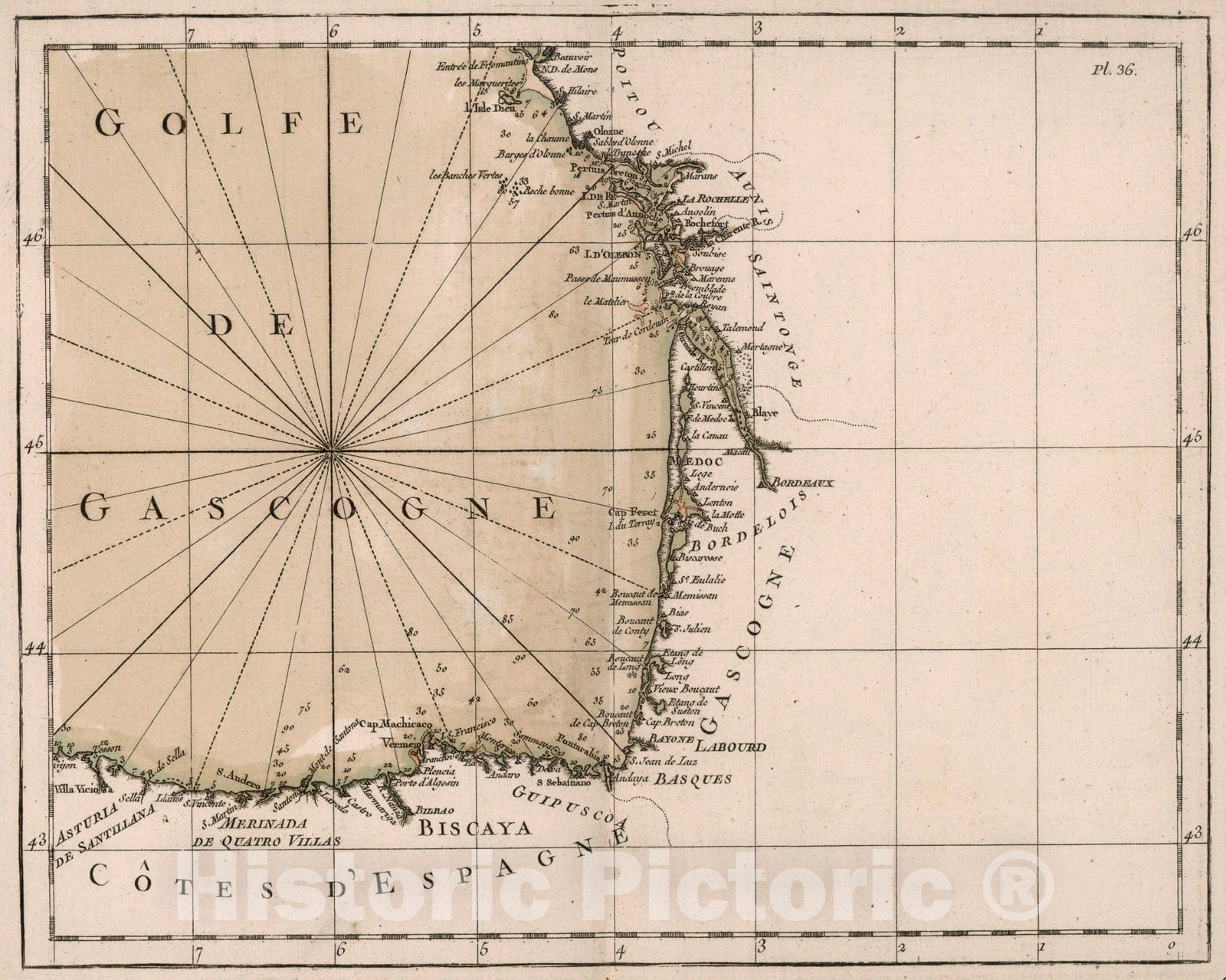 Historic Map : Le petit neptune Francois ou carte des cotes maritimes du royaume, 1765, v1, Vintage Wall Decor