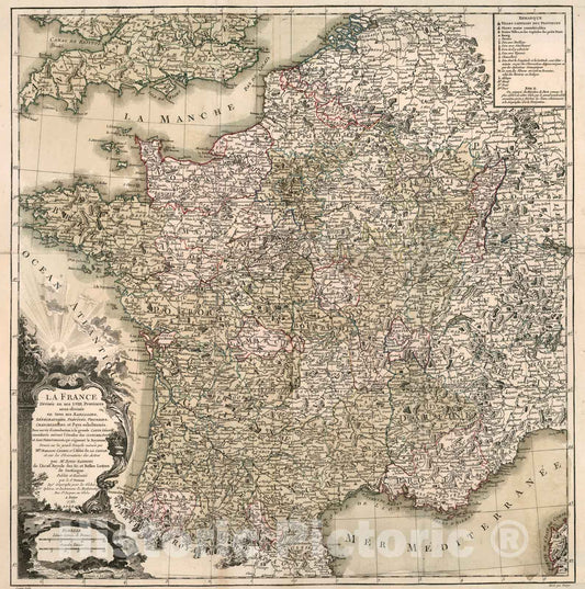Historic Map : La France divisee en ses LVIII provinces sous-divisee en tous ses baillages, 1765, Vintage Wall Decor