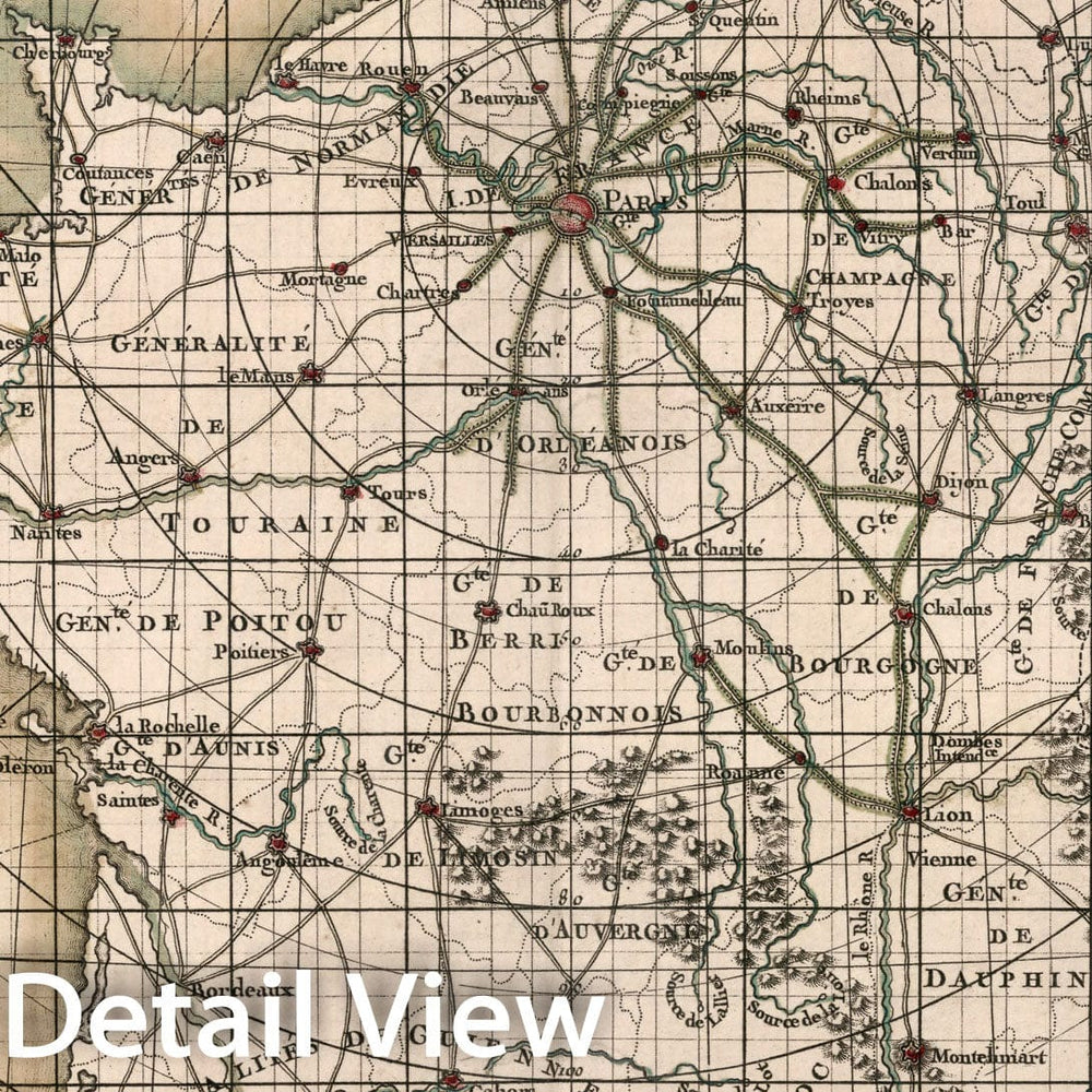 Historic Map : Carte generale de France, qui donne l'abrege de toutes les routes de L'indicateur fidele, 1765, Vintage Wall Decor