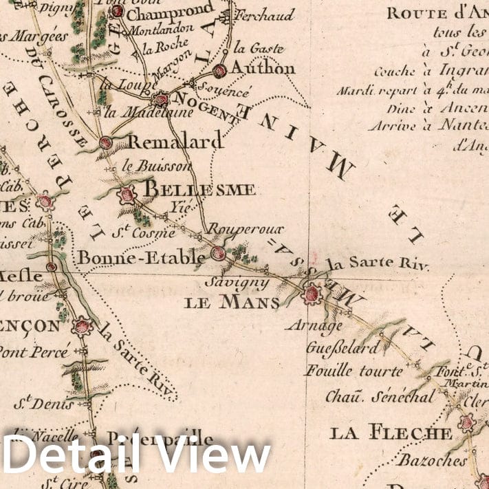 Historic Map : IIe. Feuille qui donne les routes de Pris a Nantes et Rennes &c., 1765, Vintage Wall Decor