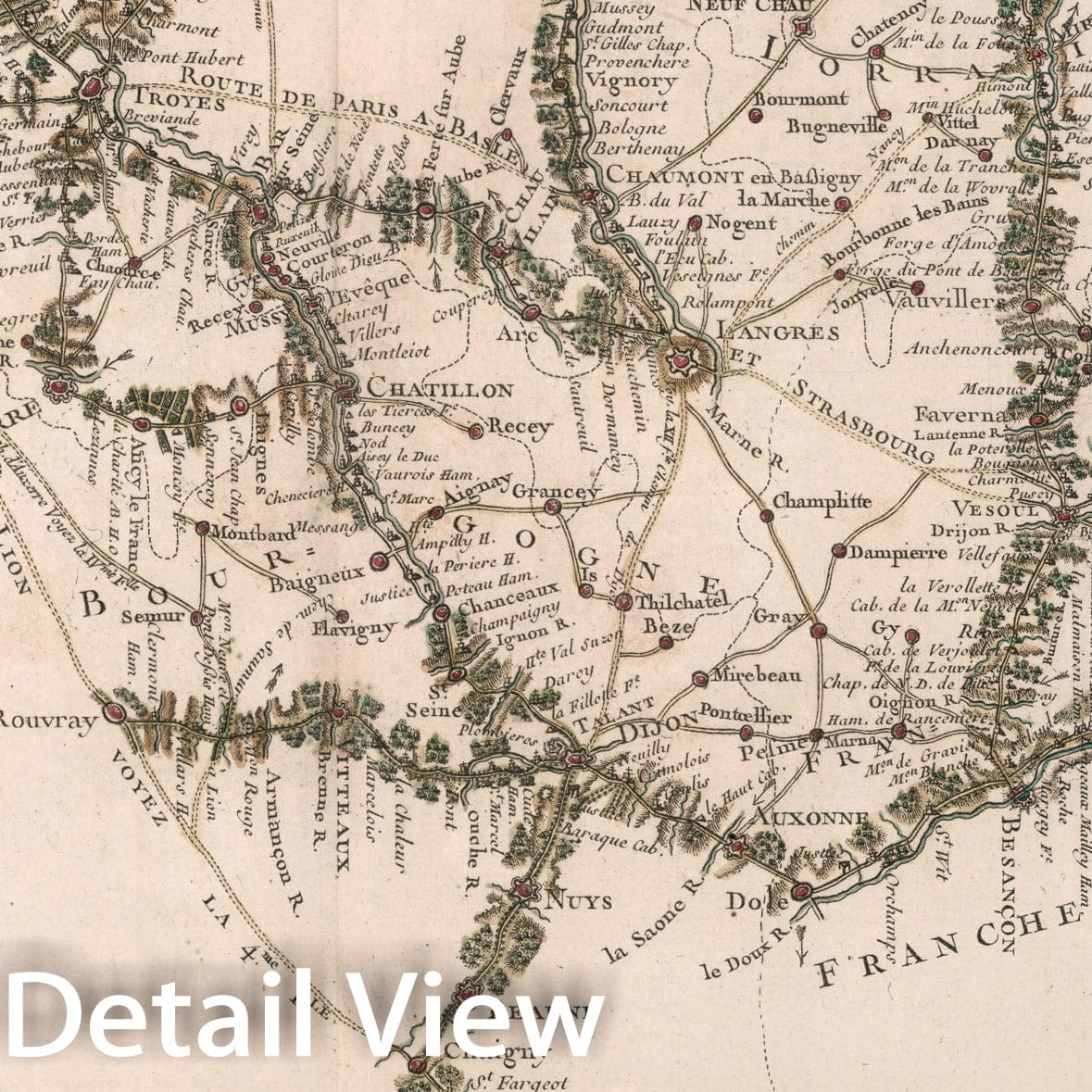Historic Map : VIe feuille, qui donne les routes de Champagne, Lorraine, 1765, Vintage Wall Decor