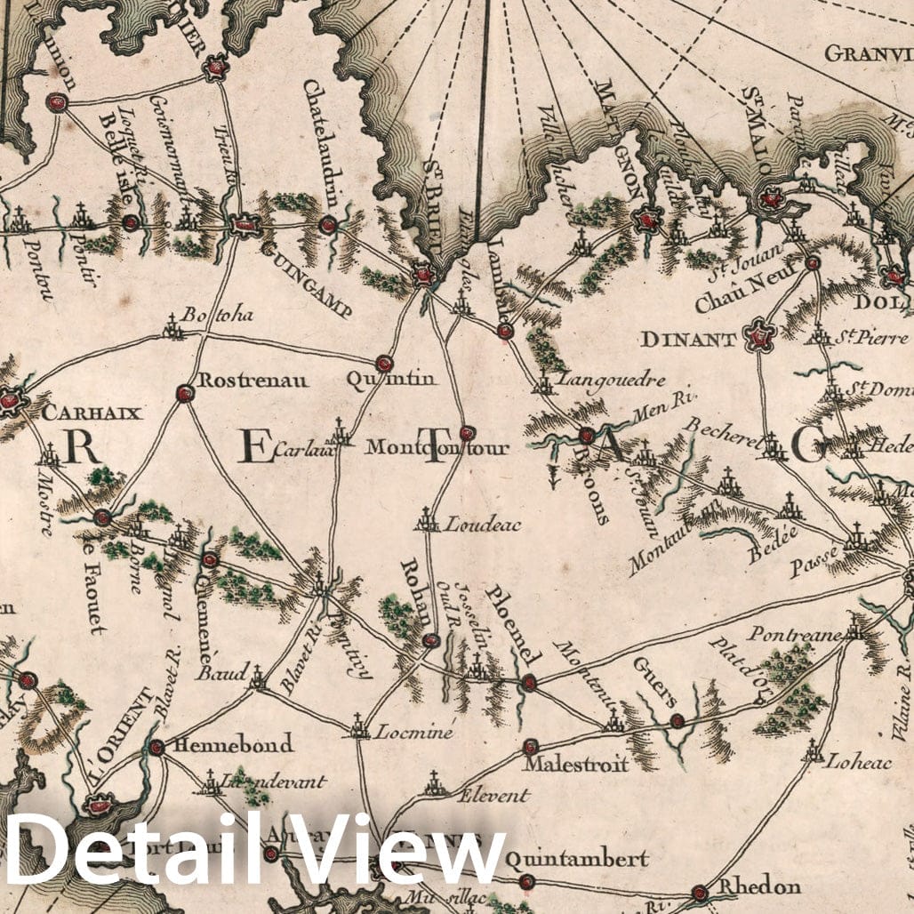 Historic Map : XIVe. Feuille. L'Indicateur Fidele qui donne toutes les routes et Chemins de la Bretagne, 1765, Vintage Wall Decor