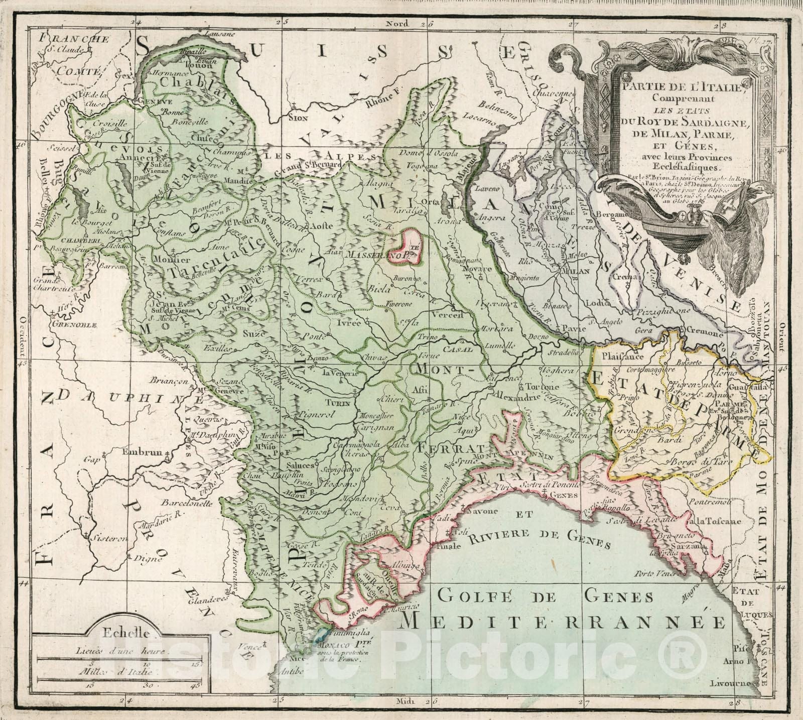 Historic Map : Pl. 17. Partie De L'Italie, Comprenant Les Etats Du Roy de Sardaigne, De Milan, Parme ..., 1786, Vintage Wall Decor